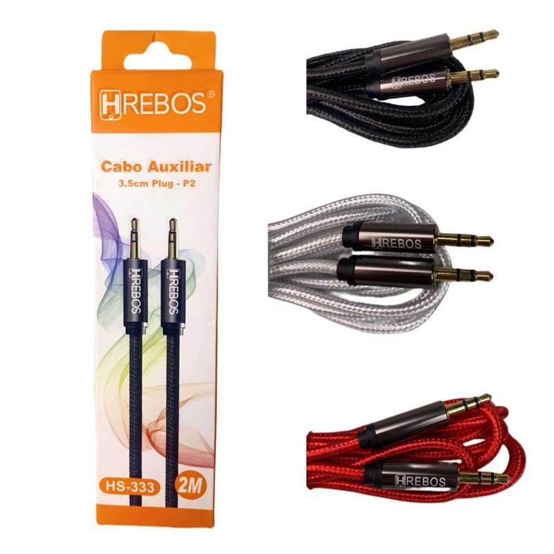 Cabo Auxiliar P2 + P2 2 Metros Nylon Reforçado Hrebos HS-333